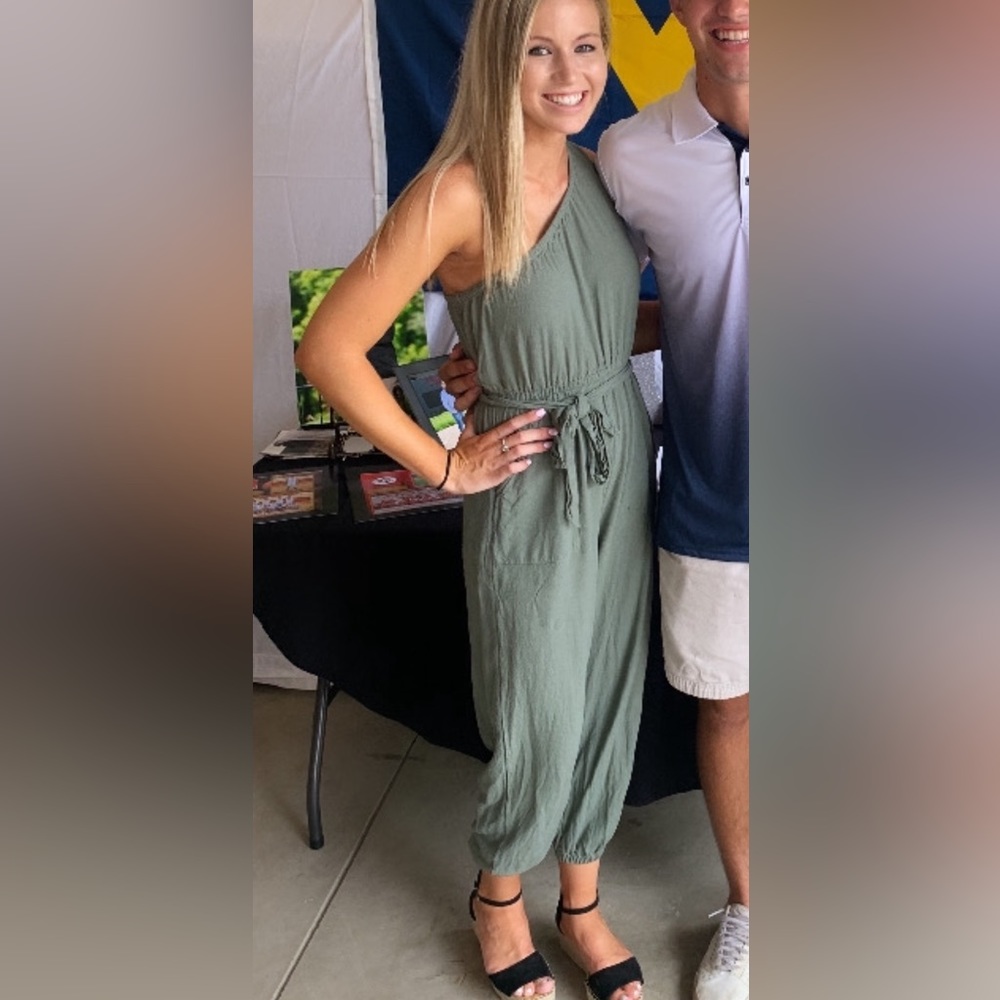 Green one shoulder jumpsuit